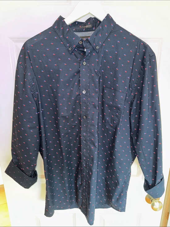 Banana Republic Other - Banana Republic Navy Button-Down Shirt with Red Micro Motif